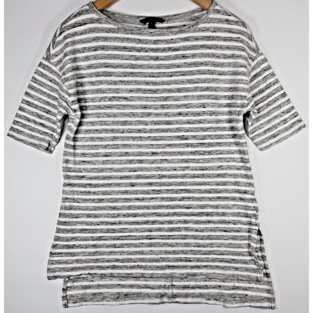 Banana Republic Shirt Womens Small Gray White Striped Linen Cotton Boat Neck